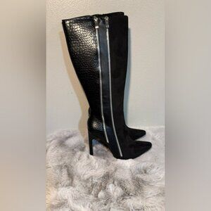 Shoe Dazzle Black Textured Heeled Boots